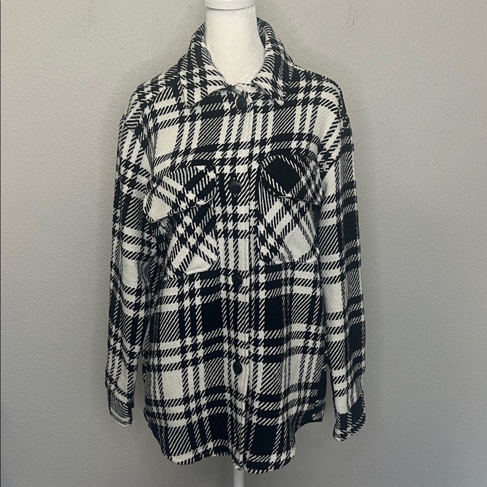 Autres Filles Plaid Shacket Black/White Size Small